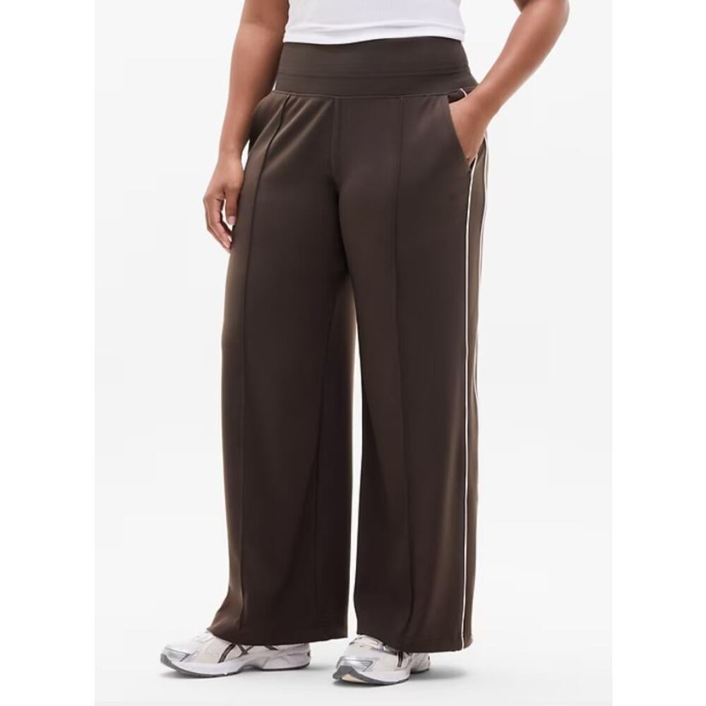 Athleta Venice High Rise Track Stripe Wide Leg Pants, Truffle, Size SP